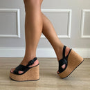 Sandália Plataforma Salto Cortiça Laise Preto