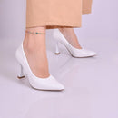 Sapato Scarpin Feminino Livia Salto Taça Branco Verniz